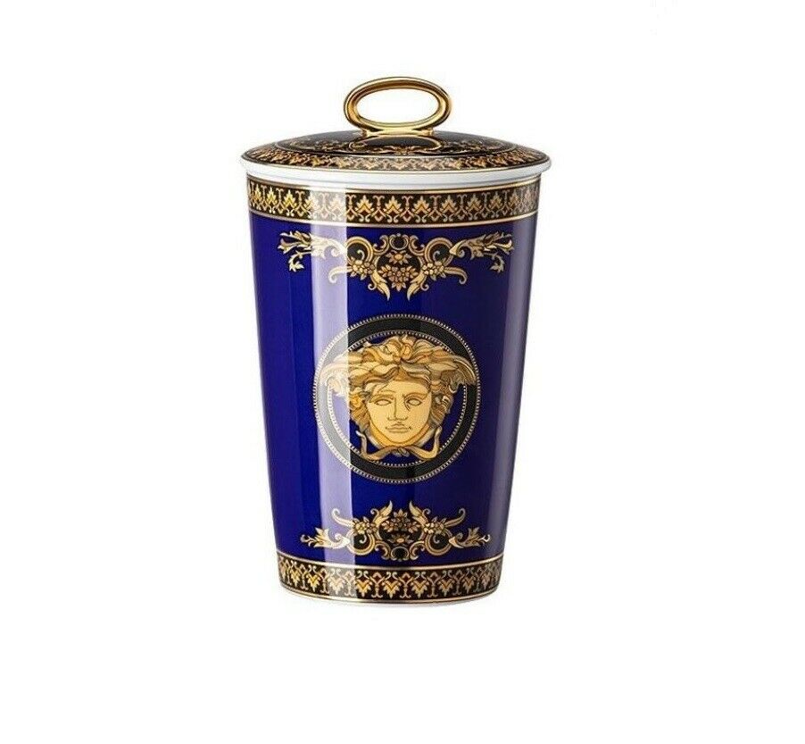 Versace Medusa Blue Scented Table Candle Holder  With A Ring Handle Lid