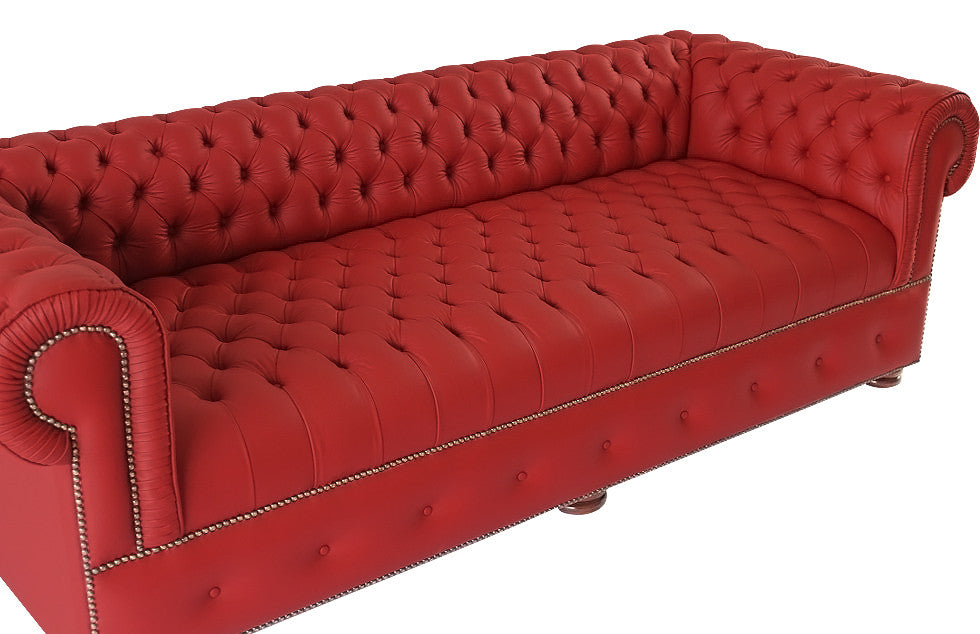 Sofa 3-Seater in Red Genuine Leather