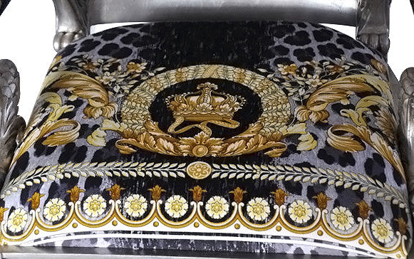 Versace Vanitas Custom Arm Chair Covered In Versace Vanity Wild Crown Velvet Fabric-Same Pattern On Outer Back Seat