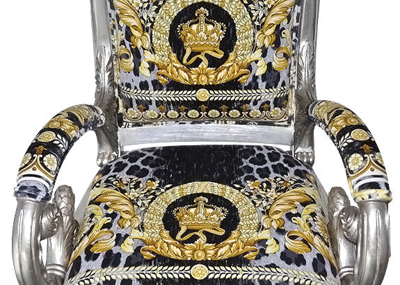 PAIR Luxury Custom Luxury Armchair Covered In Versace Vanity Wild Crown Velvet Fabric-Same Pattern On Outer Back Seat