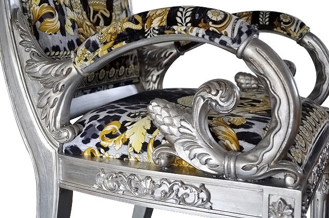 Versace Vanitas Custom Arm Chair Covered In Versace Vanity Wild Crown Velvet Fabric-Same Pattern On Outer Back Seat