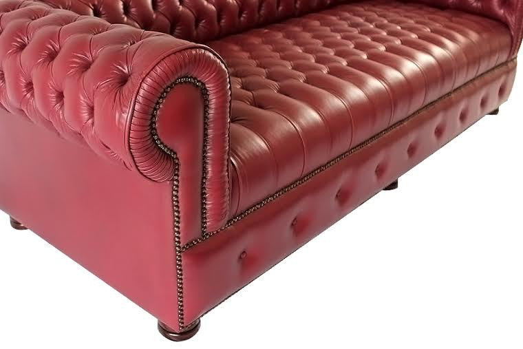 Chesterfield 3-Seater Sofa in  Burgundy Genuine Leather