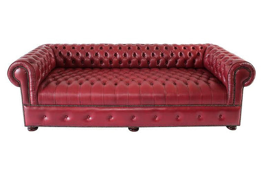 Chesterfield 3-Seater Sofa in  Burgundy Genuine Leather