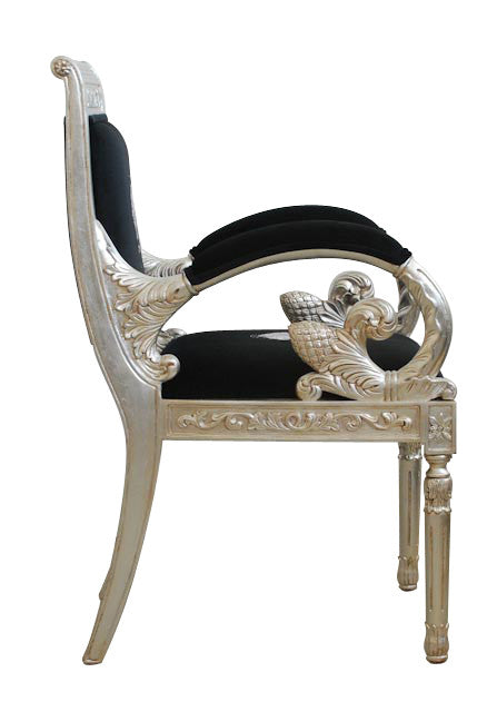 Luxury Armchair Custom Vanitas Silver Medusa Embroidery In Silver Finish