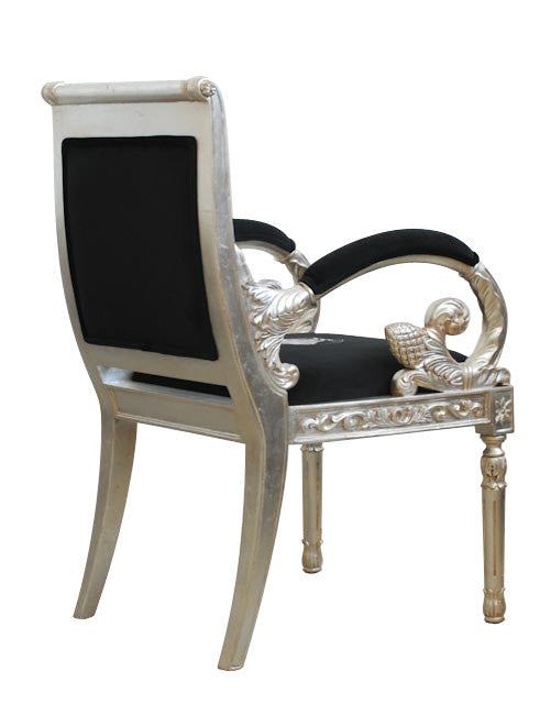 Luxury Armchair Custom Vanitas Silver Medusa Embroidery In Silver Finish