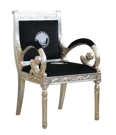 Luxury Armchair Custom Vanitas Silver Medusa Embroidery In Silver Finish