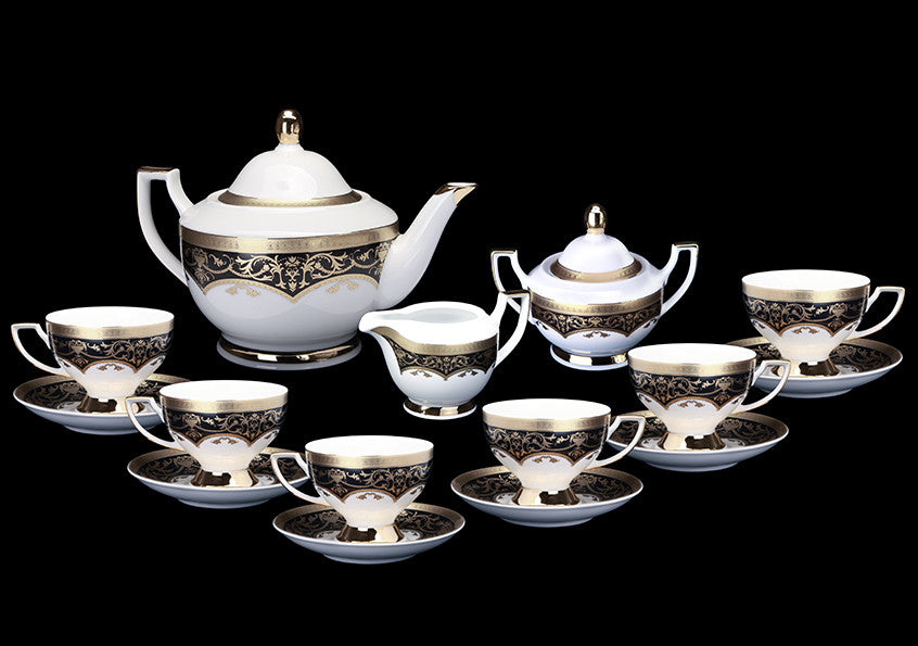 Porcelain Tea Set In Empire White Gold - 9-Piece Set