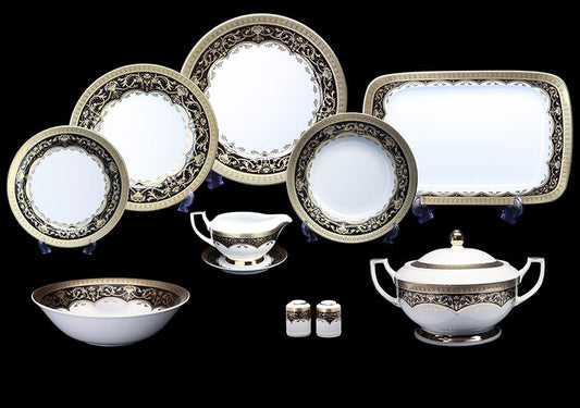 Porcelain Dinnerware In Empire Black Gold 26-Piece Set