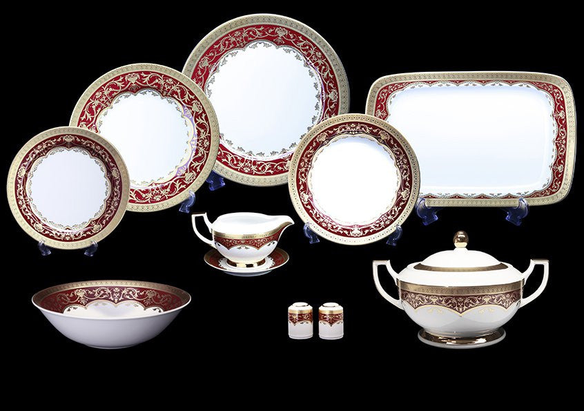 Porcelain Dinnerware In Empire Red Gold 26-Piece Set
