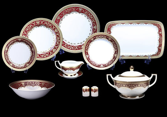 Porcelain Dinnerware In Empire Red Gold 26-Piece Set