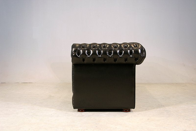 Sofa 3-Seater Diamond Buttoned Seat In Genuine Leather