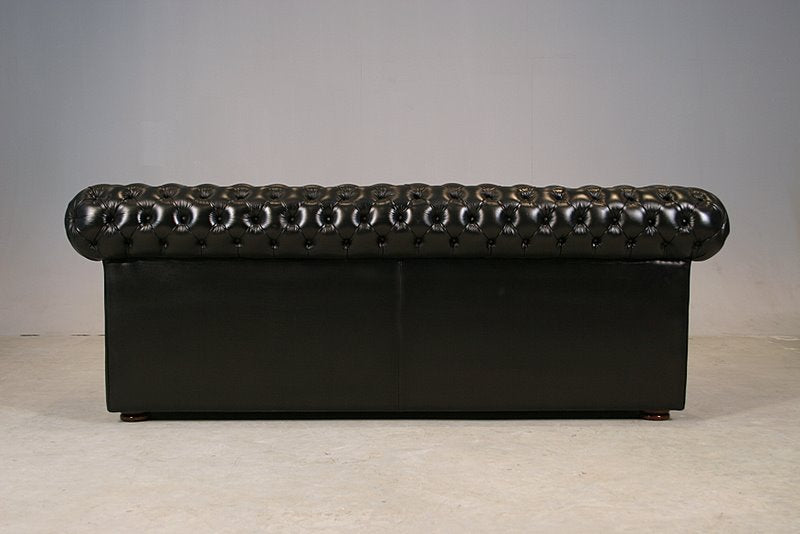 Sofa 3-Seater Diamond Buttoned Seat In Genuine Leather