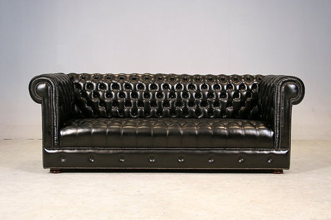 Sofa 3-Seater Diamond Buttoned Seat In Genuine Leather