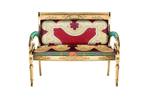 Sofa Custom Vanitas  Loveseat In Gianni Versace Red Vintage Medusa Fabric