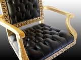 Swivel Executive Armchair In Genuine Black Leather Tufted Seat and Back