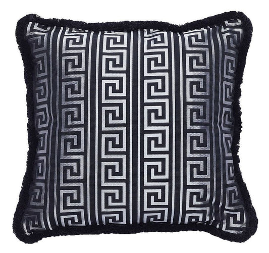 Versace Greek Key Jacquard Pillow - Black Silver New 19.7cm x 19.7cm