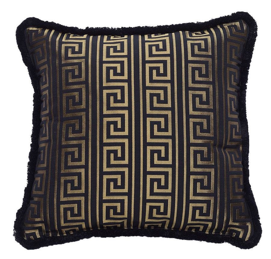 Versace Greek Key Jacquard Pillow - Black Gold 19.7cm x 19.7cm Brand New