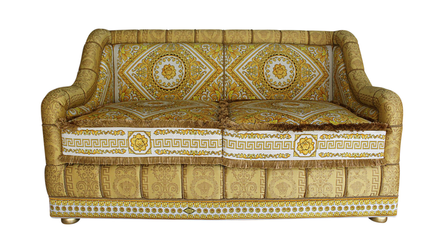 Sofa Custom Salone Sofa In Versace Carre White Fabric and Versace Gold Fabric