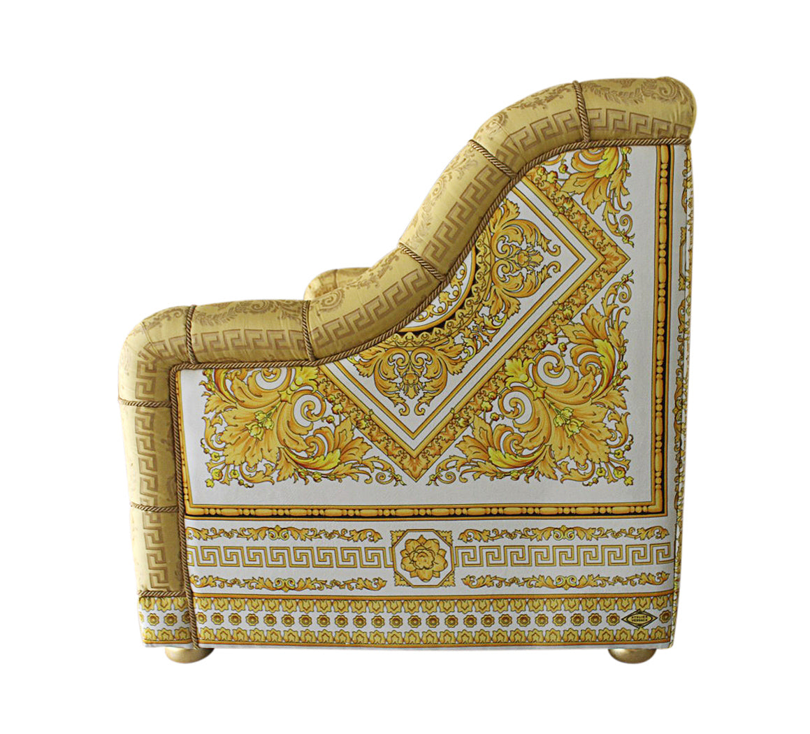 Sofa Custom Salone Sofa In Versace Carre White Fabric and Versace Gold Fabric