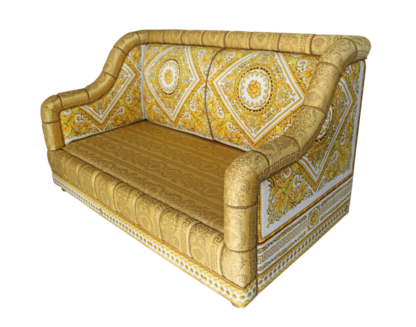 Sofa Custom Salone Sofa In Versace Carre White Fabric and Versace Gold Fabric