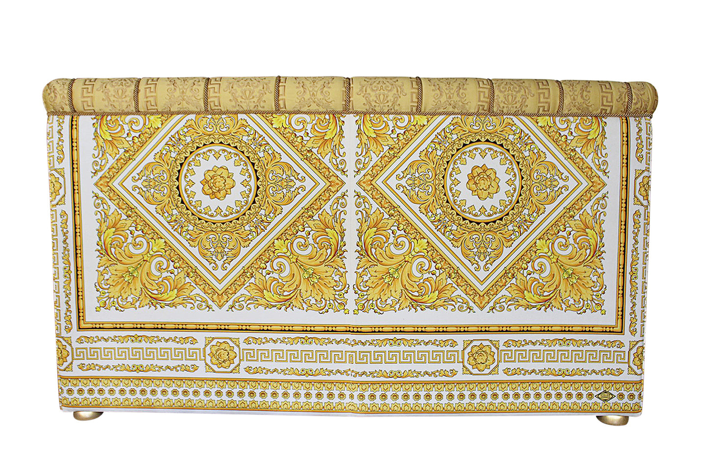 Sofa Custom Salone Sofa In Versace Carre White Fabric and Versace Gold Fabric