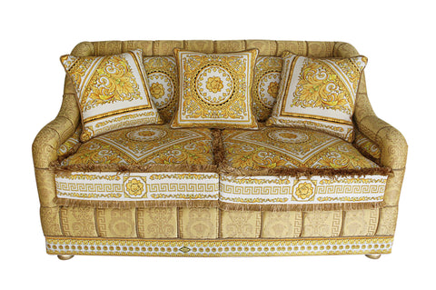 Sofa Custom Salone Sofa In Versace Carre White Fabric and Versace Gold Fabric
