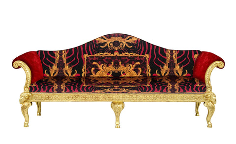 Sofa 3-Seater Ram's Head Covered In Versace Zahara Leopard Red Fabric