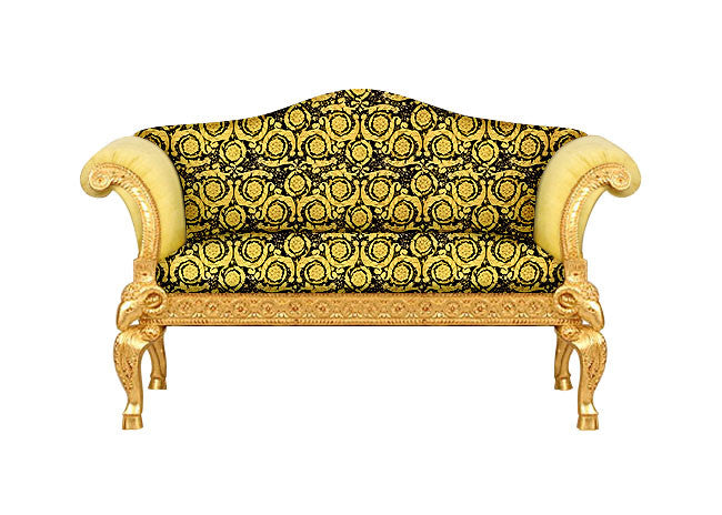 Ram's Head Sofa 2 Seater/Love Seat Covered In Versace Gold Black Vanity Barocco Velvet Fabric 91cm x 170cm x 86cm