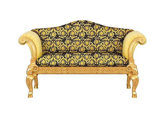 Ram's Head Living Room Set In Versace Vanity Barocco Black Gold Velvet Fabric