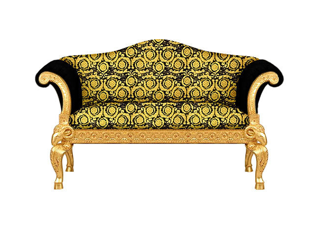 Ram's Head Sofa 2 Seater/Love Seat Covered In Versace Gold Black Vanity Barocco Velvet Fabric 91cm x 170cm x 86cm