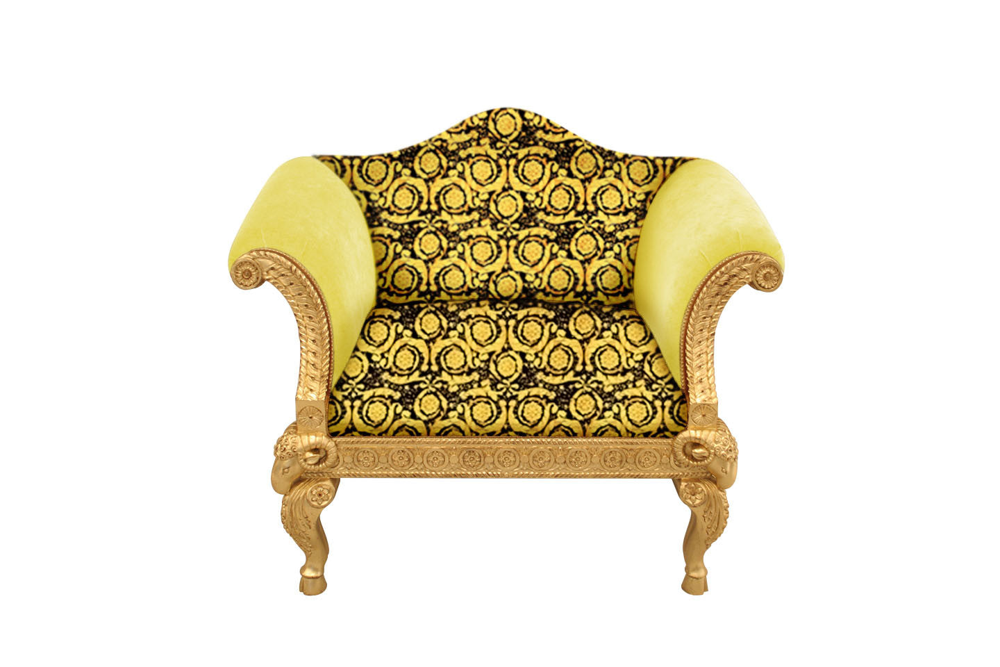 Ram's Head Living Room Set In Versace Vanity Barocco Black Gold Velvet Fabric