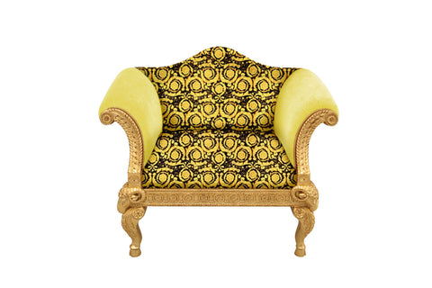Ram's Head Single Seater Sofa Covered In Versace Vanity Barocco Gold Black Fabric