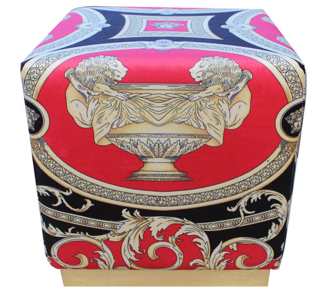 Custom Luxury Ottoman in Velvet Double Lion Fabric - Red
