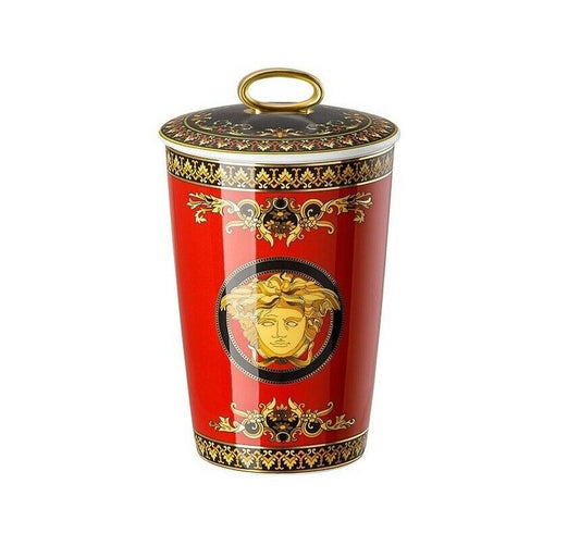 Versace Medusa Red Scented Candle Holder With A Ring Handle Lid