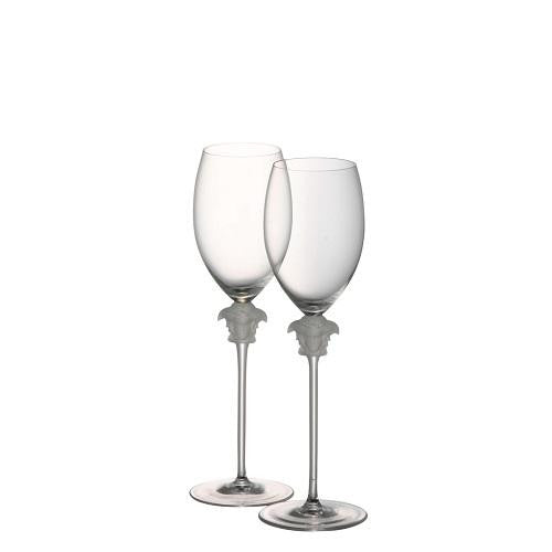 Versace Medusa Lumiere Crystal White Wine Glasses - Pair