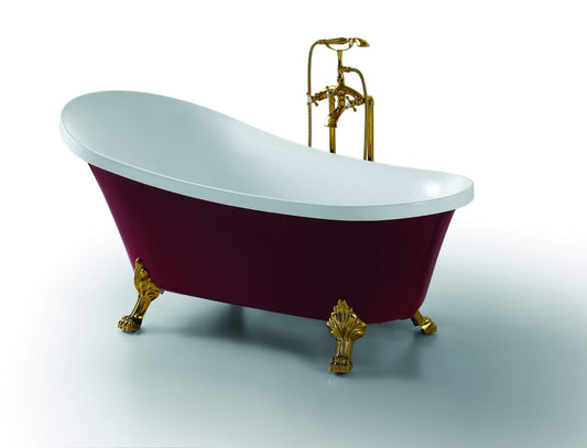 Free Standing Red Classic Luxury Bathtub Gold Claw Footed