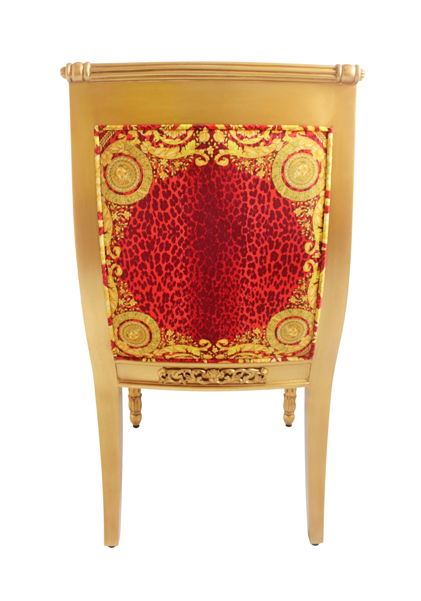 Side Chair Custom Vanitas Chair in Versace Barocco Leopard Red Velvet Fabric-Same Pattern on Outer Back Seat