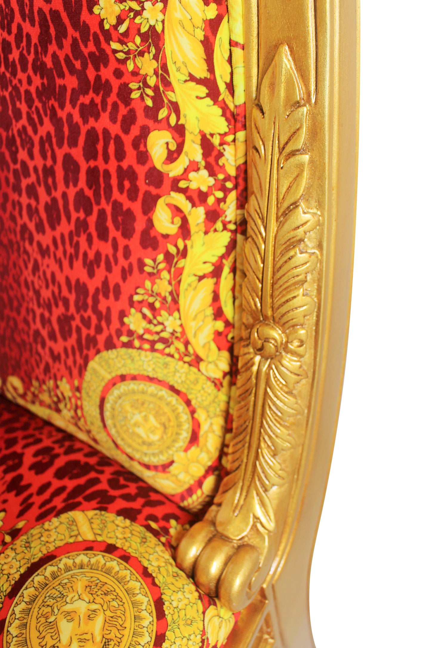 Side Chair Custom Vanitas Chair in Versace Barocco Leopard Red Velvet Fabric-Same Pattern on Outer Back Seat