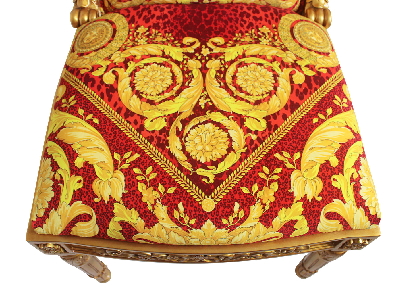 Side Chair Custom Vanitas Chair in Versace Barocco Leopard Red Velvet Fabric-Same Pattern on Outer Back Seat