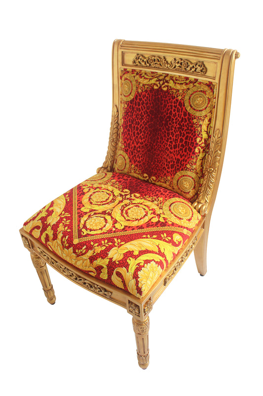 Side Chair Custom Vanitas Chair in Versace Barocco Leopard Red Velvet Fabric-Same Pattern on Outer Back Seat