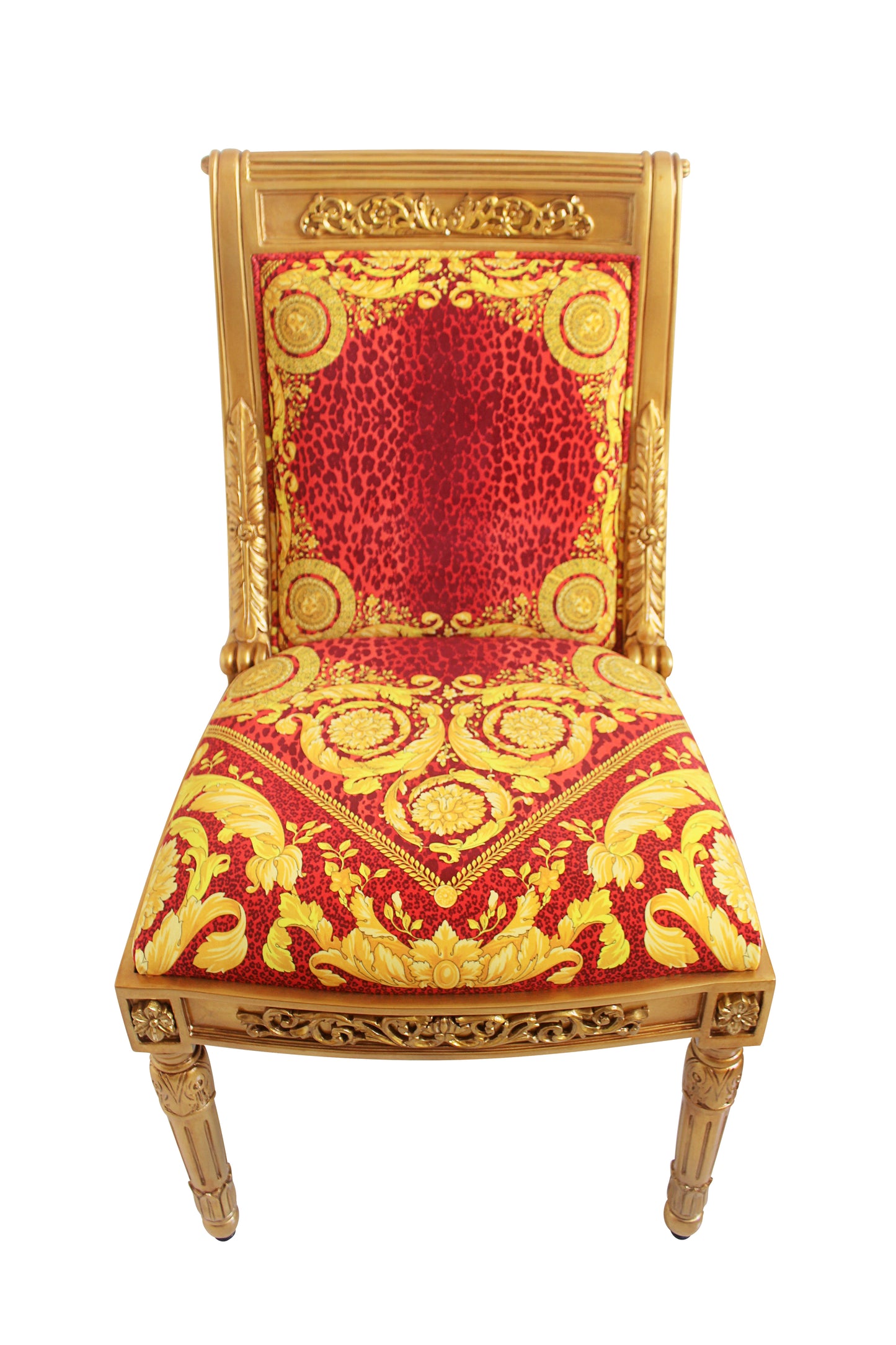 Side Chair Custom Vanitas Chair in Versace Barocco Leopard Red Velvet Fabric-Same Pattern on Outer Back Seat