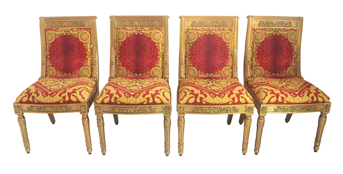 Side Chair Custom Vanitas Chair in Versace Barocco Leopard Red Velvet Fabric-Same Pattern on Outer Back Seat