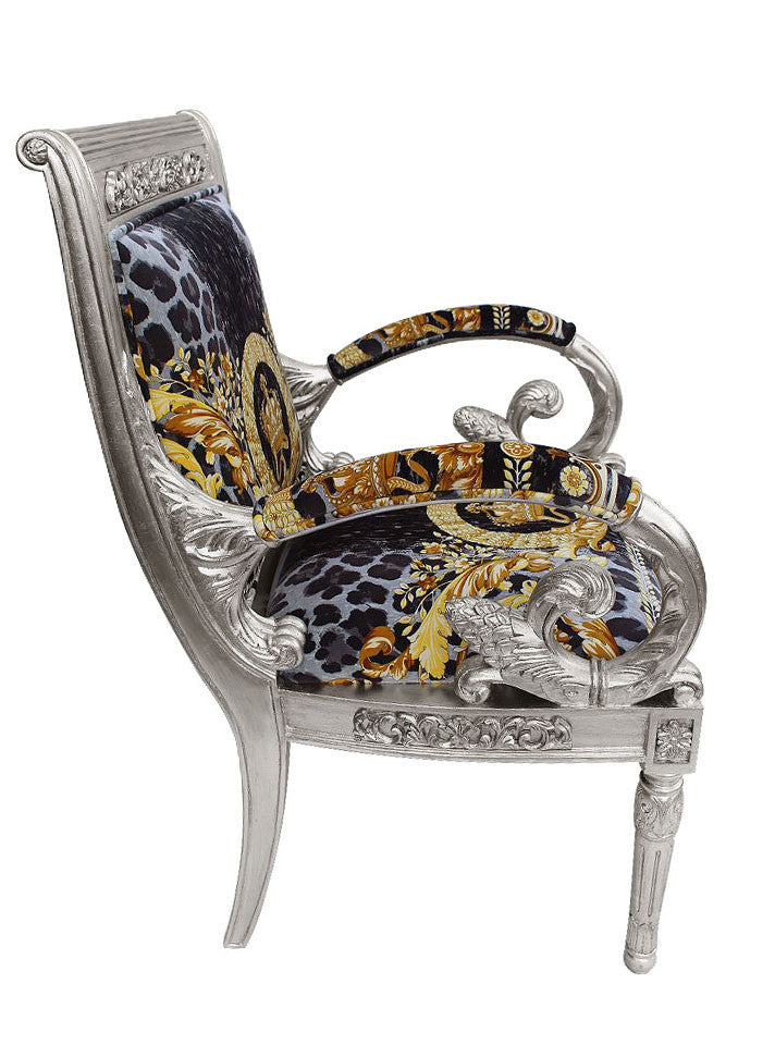 Custom Vanitas Silver Armchair In Versace Vanity Wild Crown Fabric