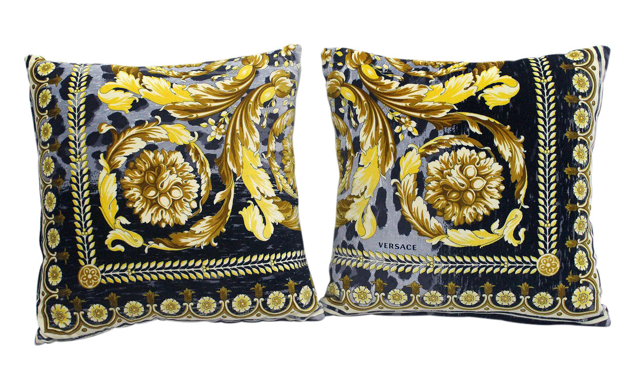 PAIR Luxury Custom Luxury Armchair Covered In Versace Vanity Wild Crown Velvet Fabric-Same Pattern On Outer Back Seat