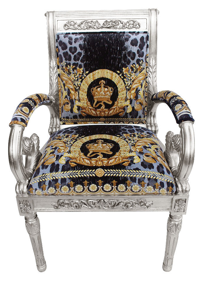 Custom Vanitas Silver Armchair In Versace Vanity Wild Crown Fabric