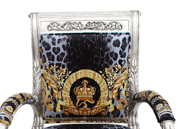 Custom Vanitas Silver Armchair In Versace Vanity Wild Crown Fabric