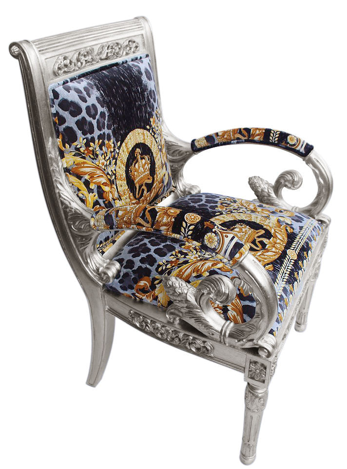 Custom Vanitas Silver Armchair In Versace Vanity Wild Crown Fabric