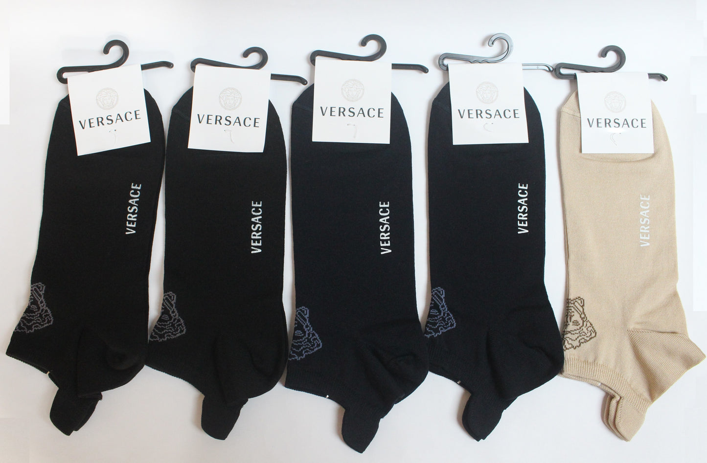 VERSACE MEDUSA ANKLE SOCKS 10" - 5 PAIRS SET -Dark Blue, Black, Beige