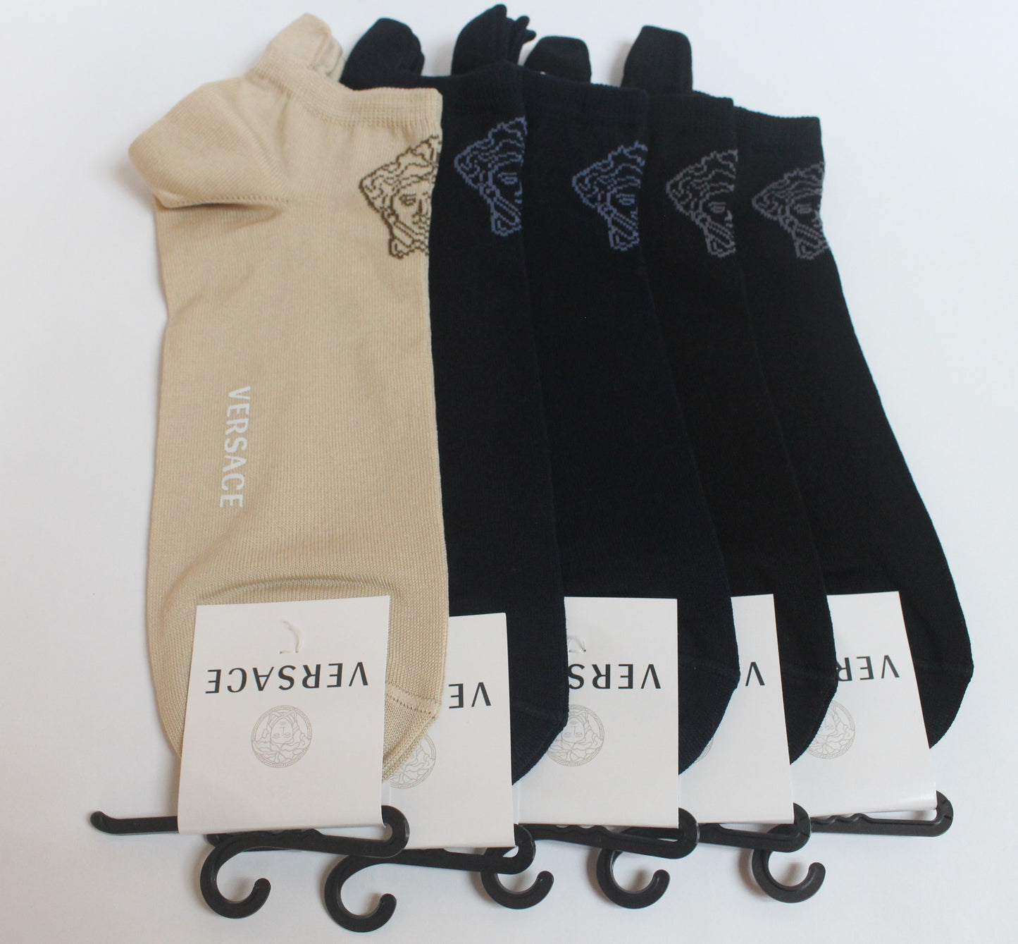 VERSACE MEDUSA ANKLE SOCKS 10" - 5 PAIRS SET -Dark Blue, Black, Beige