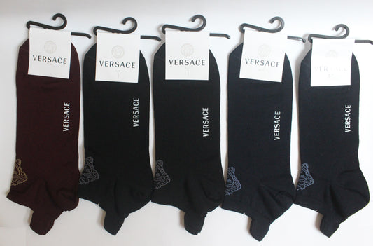 VERSACE MEDUSA ANKLE SOCKS 10" - 5 PAIRS SET -DARK BLUE, BLACK, MAROON